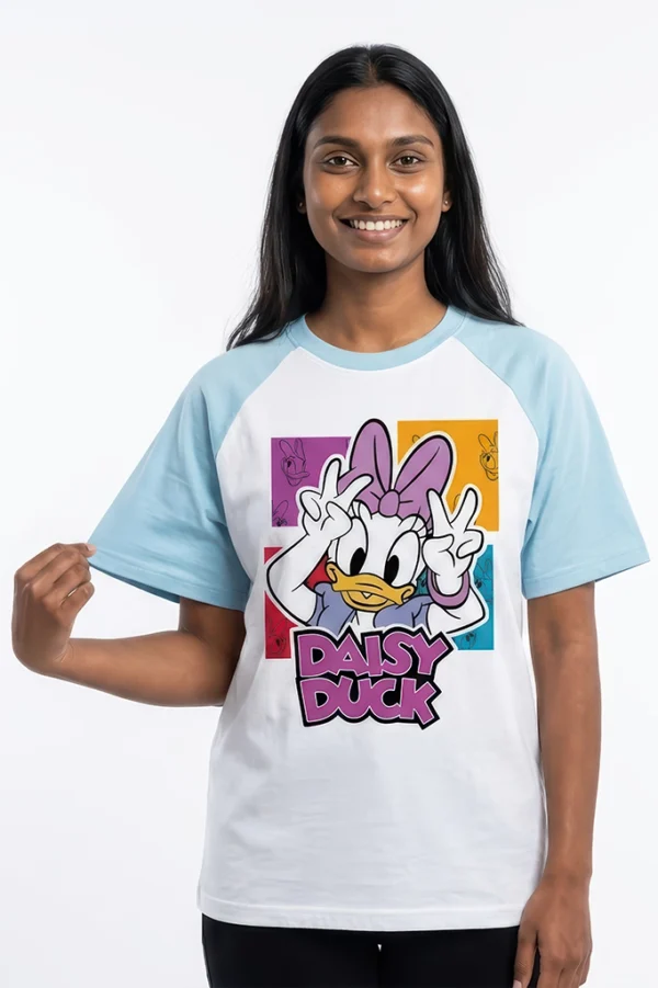 Daisy Duck raglan sleeve t-shirt in pastel blue - front view