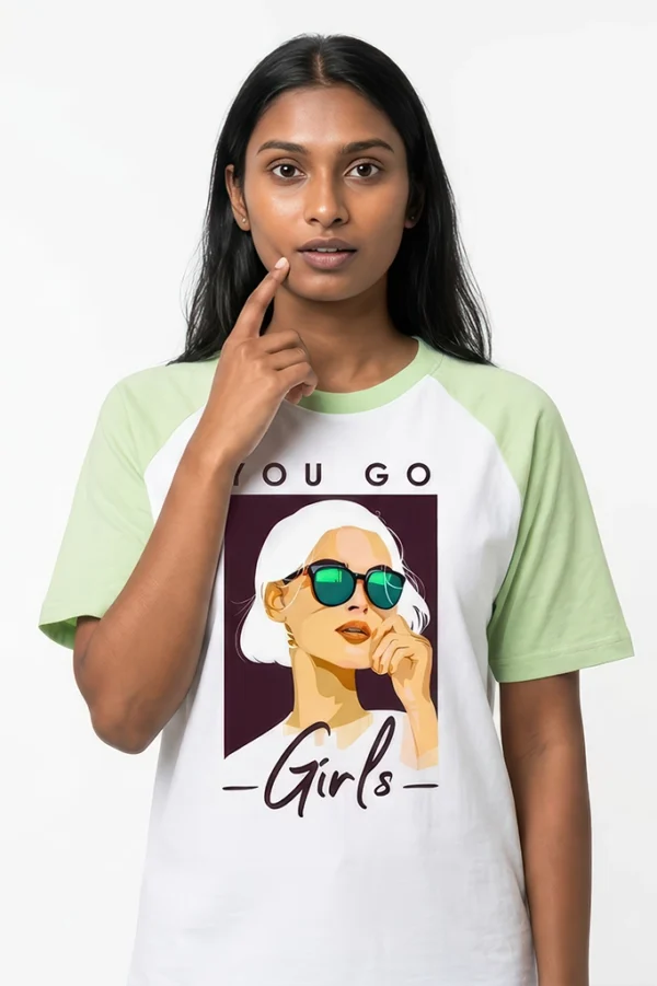 You Go Girls Raglan T-Shirt – women's streetwear tee in pastel green