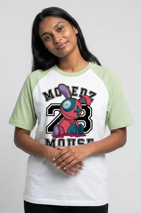 Scrump raglan sleeve t-shirt in pastel green - front view