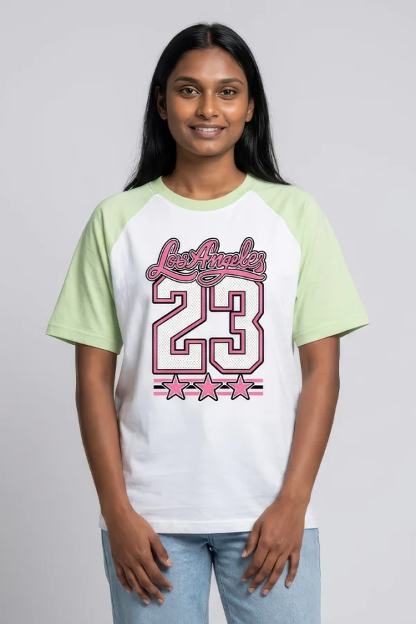 Los Angeles 23 Raglan T-Shirt – women's streetwear tee in pastel green