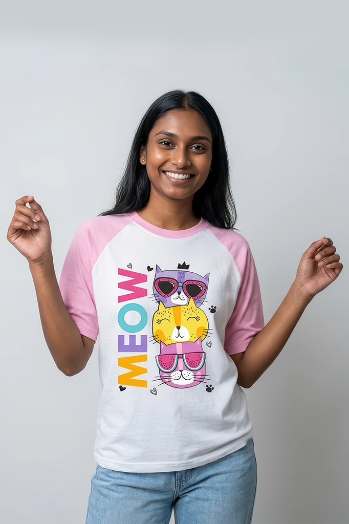 Meow Squad Raglan T-Shirt – Pastel Pink
