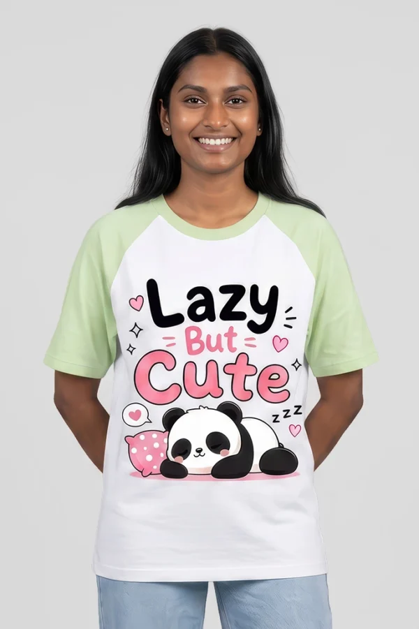 Panda raglan sleeve t-shirt in pastel green - front view