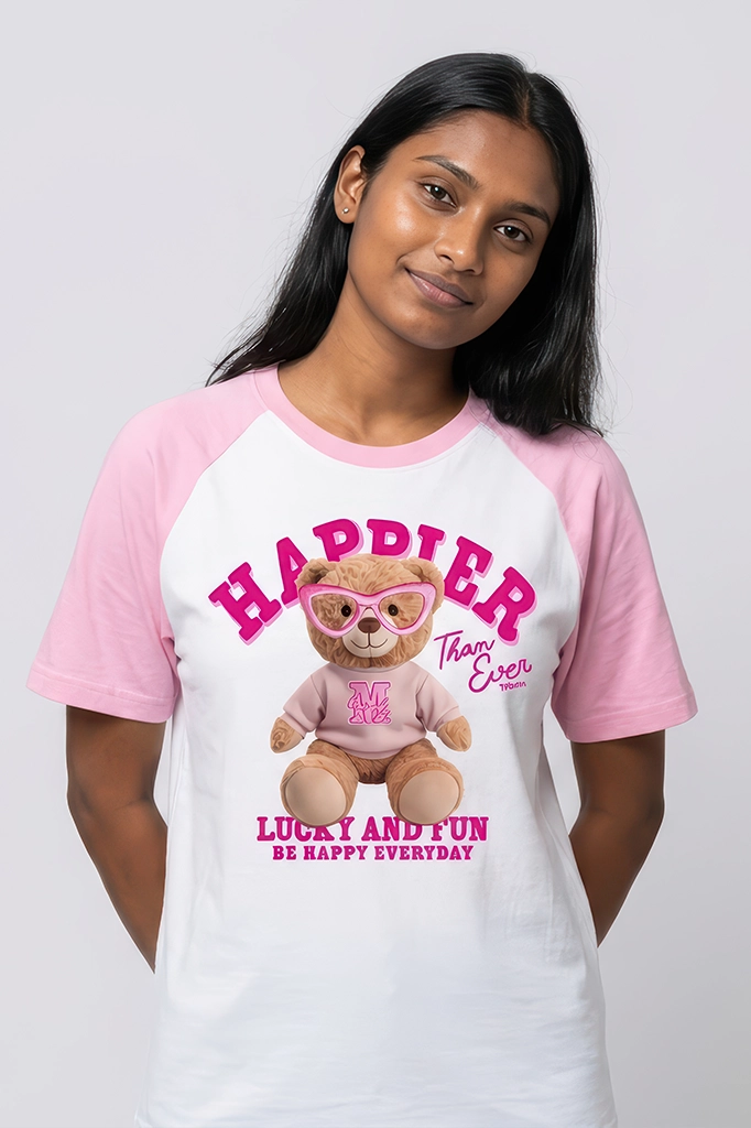 Happier Than Ever Raglan T-Shirt – Pastel Pink