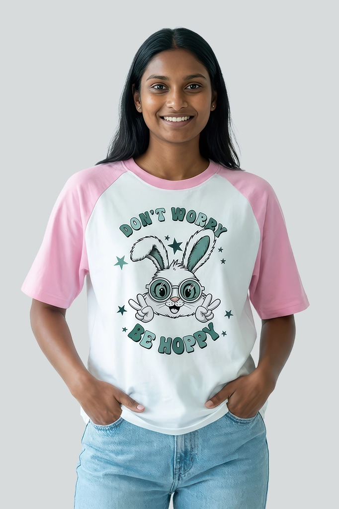 Be Hoppy Raglan T-Shirt – Pastel Pink