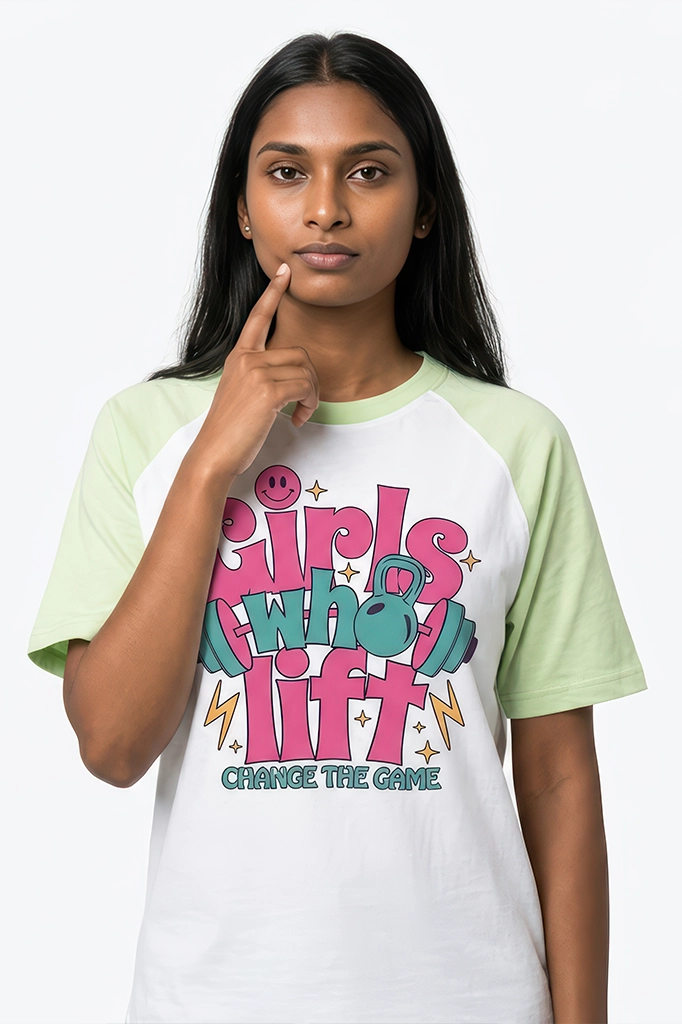 Girls Who Lift Raglan T-Shirt – Pastel Green
