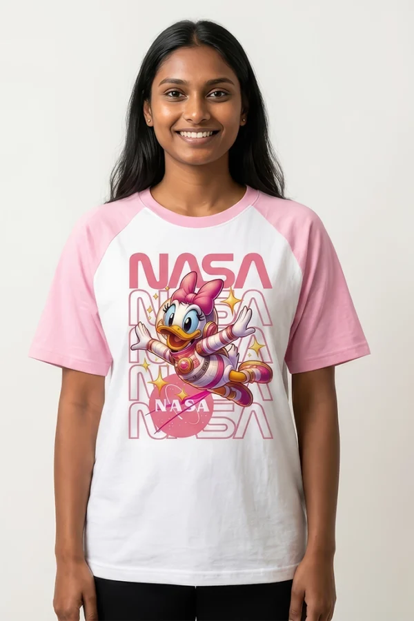 Daisy Duck NASA raglan t-shirt with pastel pink sleeves