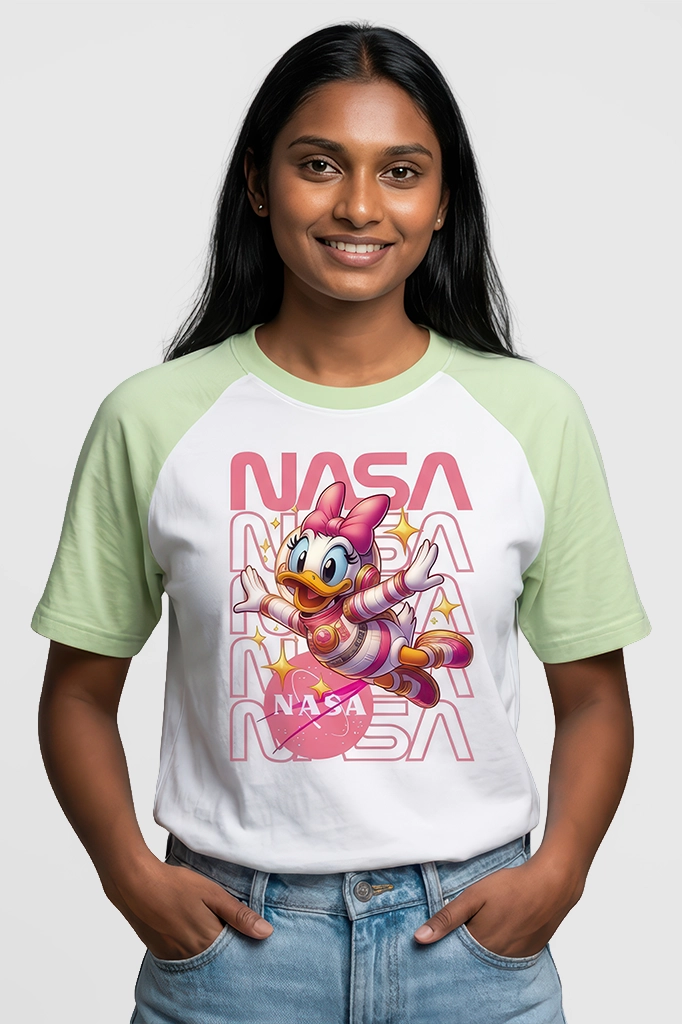 Daisy Duck NASA Raglan T-Shirt – Pastel Green Sleeve