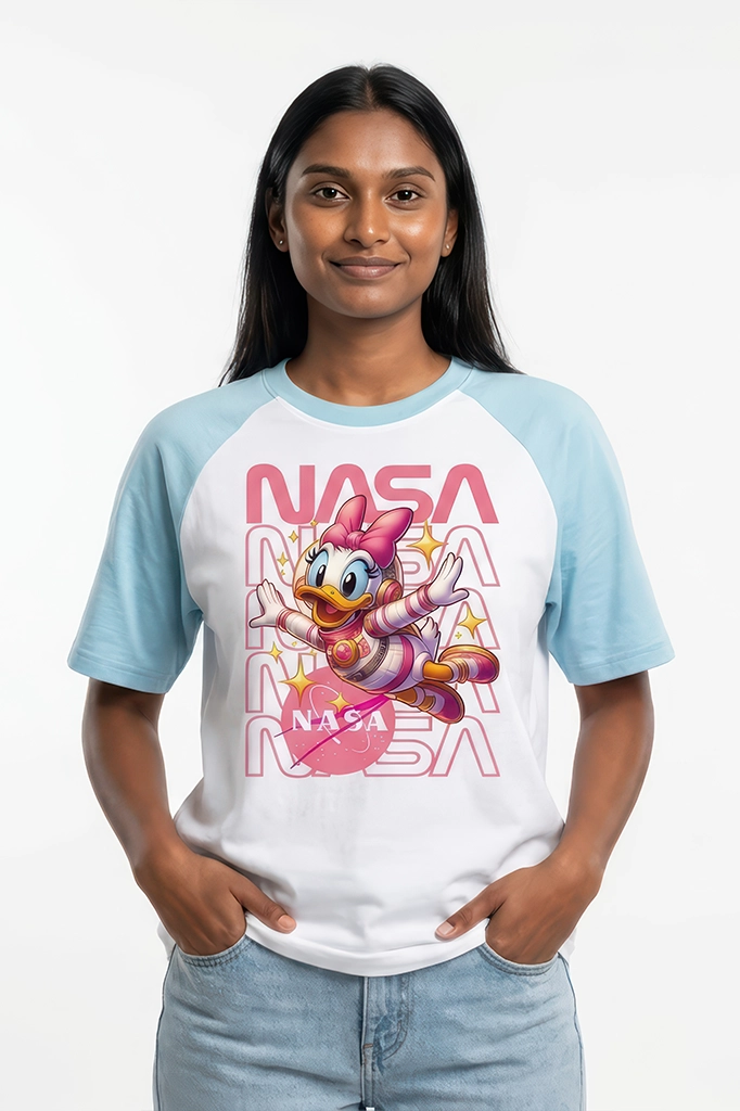 Daisy Duck NASA Raglan T-Shirt – Pastel Blue Sleeve