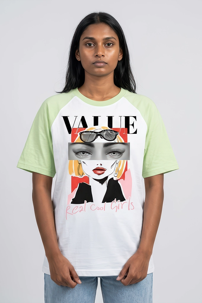Real Cool Girls Raglan T-Shirt – Pastel Green Sleeve