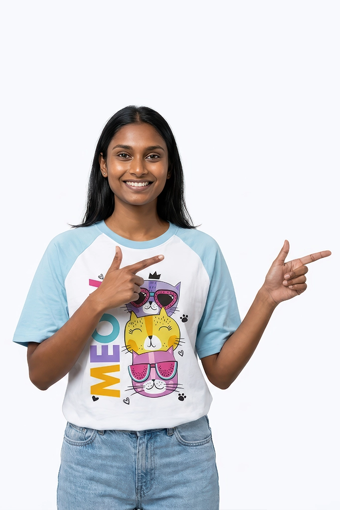 Meow Squad Raglan T-Shirt – Pastel Blue Sleeve