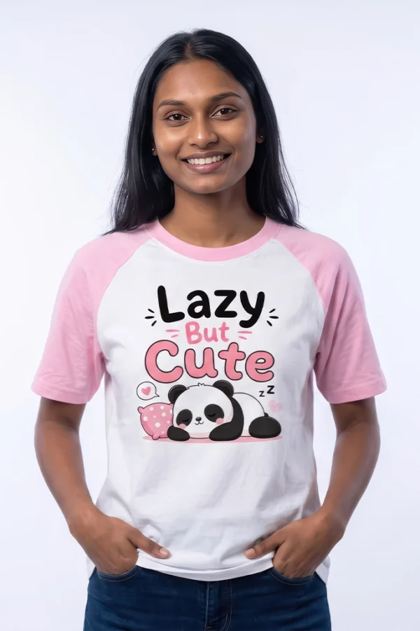 Panda raglan sleeve t-shirt in pastel blue - side view