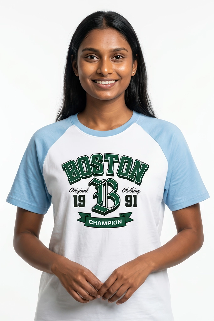 Boston 1991 Champion Raglan T-Shirt – Pastel Blue Sleeve