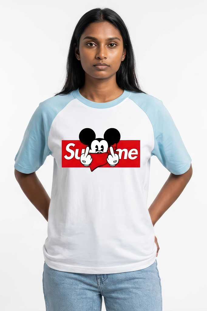 Mickey Box Logo Raglan T-Shirt – Pastel Blue Sleeve