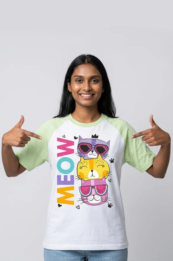 Cat raglan sleeve t-shirt in pastel green - back view