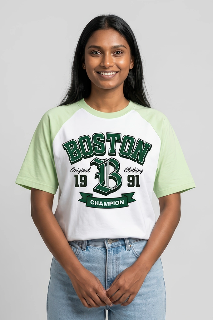 Boston 1991 Champion Raglan T-Shirt – Blush Pink Sleeve