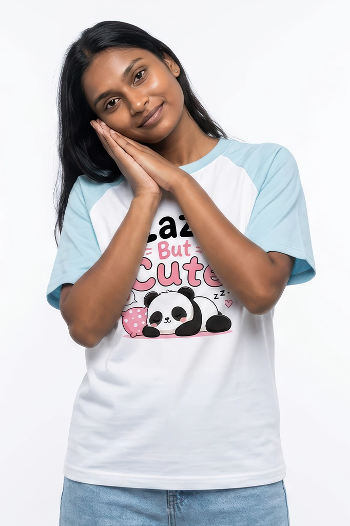 Panda Raglan T-Shirt – Pastel Pink Sleeve